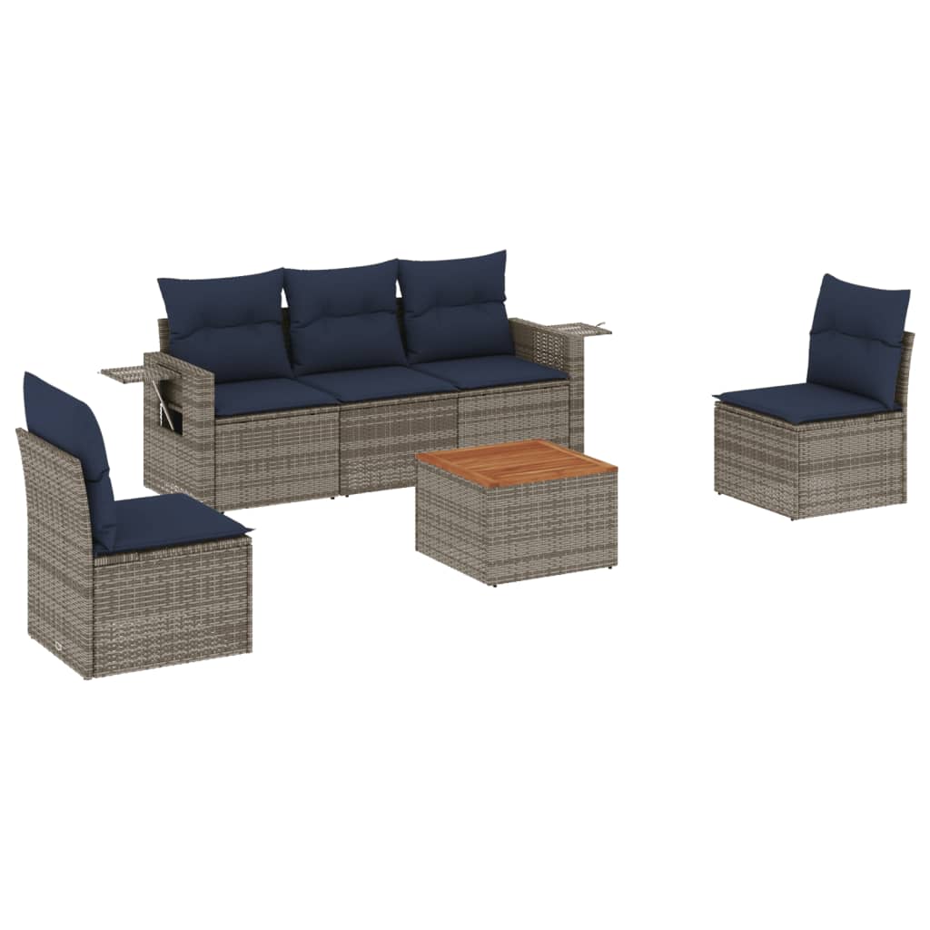 Set Divani da Giardino 6 pz con Cuscini Grigio in Polyrattan | homemem39