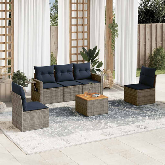 Set Divani da Giardino 6 pz con Cuscini Grigio in Polyrattan | homemem39