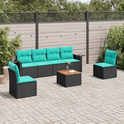Set Divani da Giardino 7 pz con Cuscini Nero in Polyrattan
