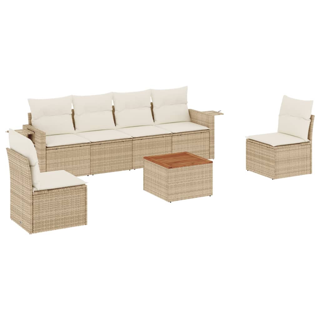 Set Divani da Giardino 7 pz con Cuscini Beige in Polyrattan - homemem39