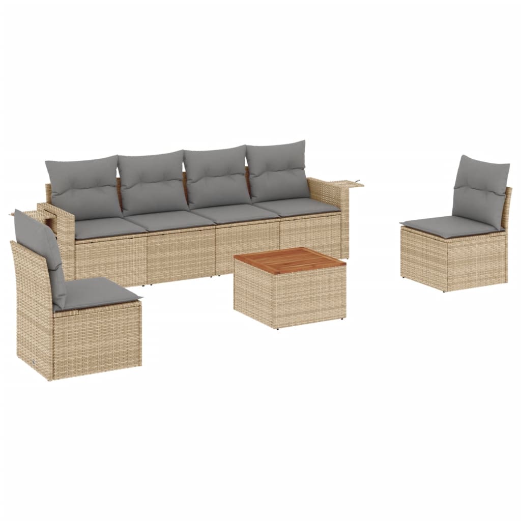 Set Divani da Giardino 7 pz con Cuscini Beige in Polyrattan - homemem39