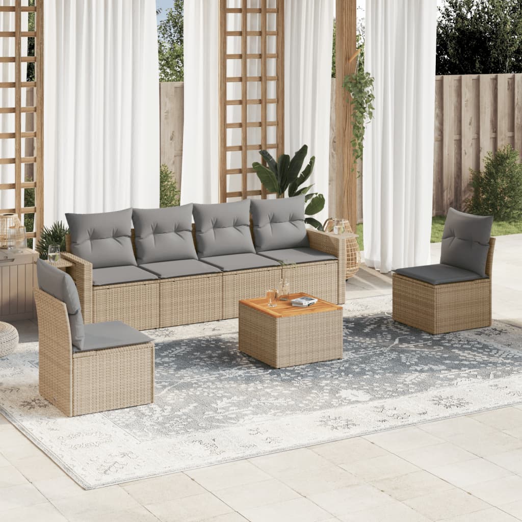 Set Divani da Giardino 7 pz con Cuscini in Polyrattan