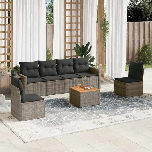 Set Divani da Giardino 7 pz con Cuscini Grigio in Polyrattan - homemem39