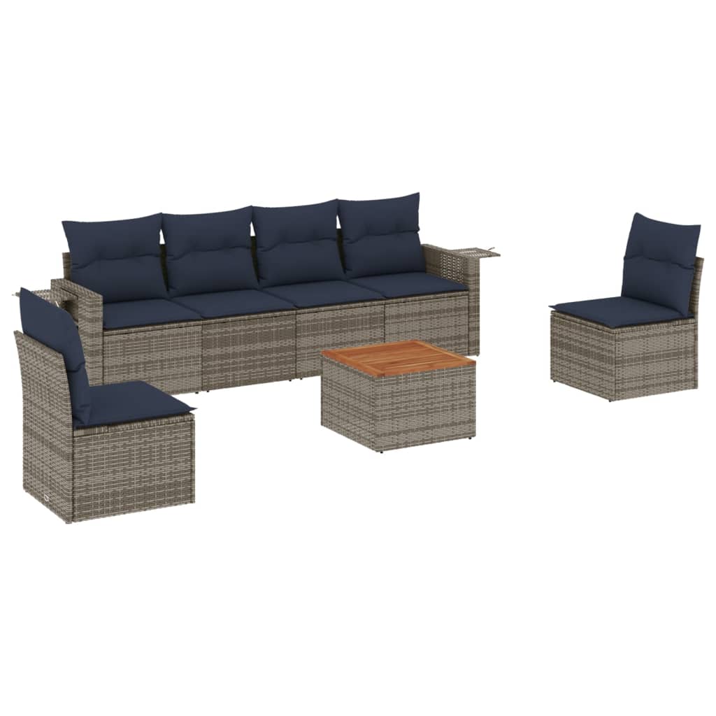 Set Divani da Giardino 7 pz con Cuscini Grigio in Polyrattan | homemem39