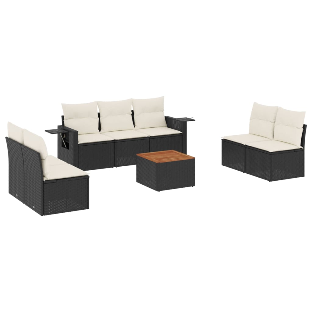 Set Divani da Giardino con Cuscini 8 pz Nero in Polyrattan - homemem39