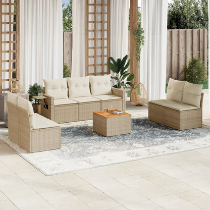 Set Divano da Giardino 8 pz con Cuscini Beige in Polyrattan - homemem39