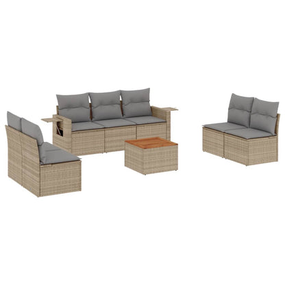 Set Divano da Giardino 8 pz con Cuscini Beige in Polyrattan - homemem39