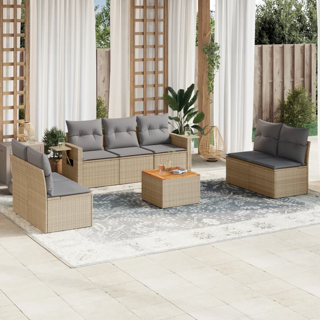 Set Divano da Giardino 8 pz con Cuscini Beige in Polyrattan - homemem39