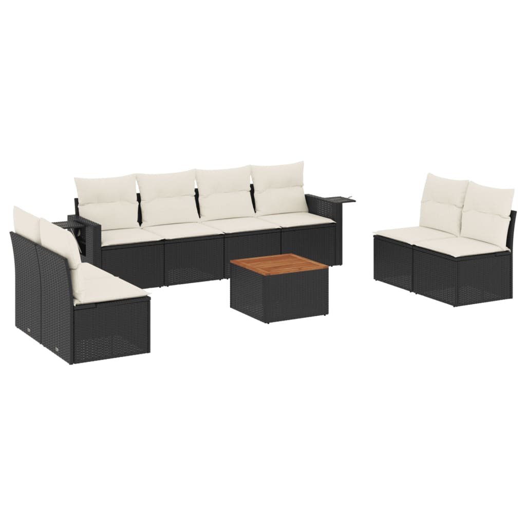 Set Divani da Giardino 9 pz con Cuscini Nero in Polyrattan - homemem39