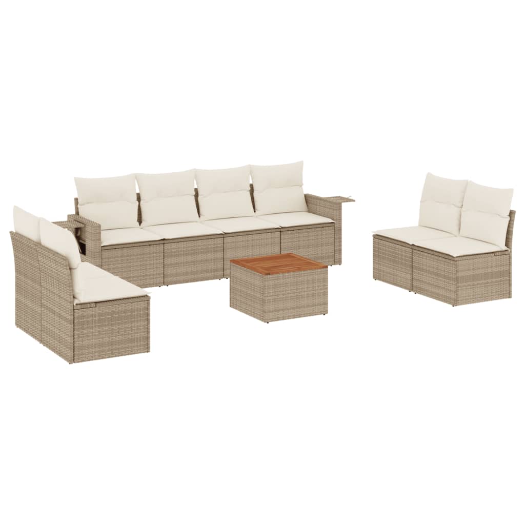 Set Divano da Giardino 9 pz con Cuscini Beige in Polyrattan - homemem39