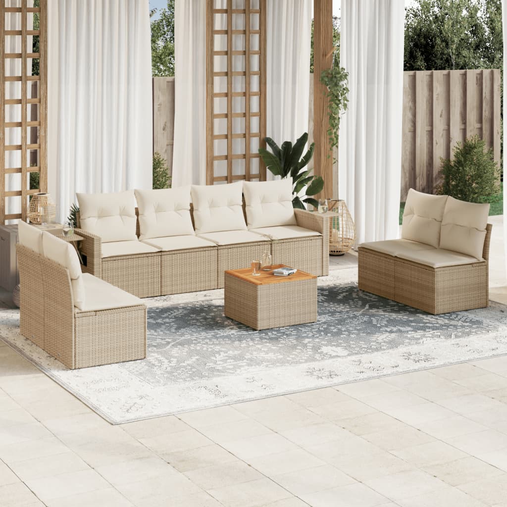 Set Divano da Giardino 9 pz con Cuscini Beige in Polyrattan - homemem39