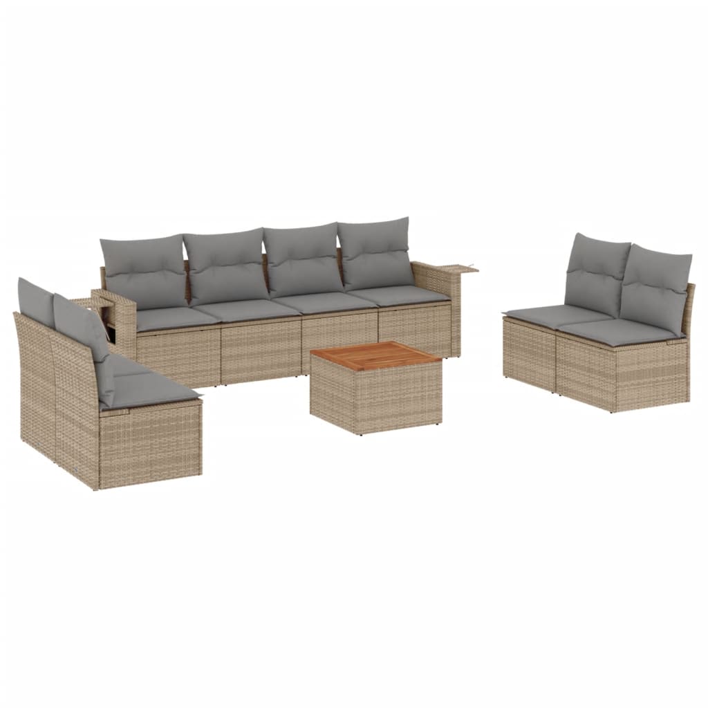 Set Divano da Giardino 9 pz con Cuscini Beige in Polyrattan