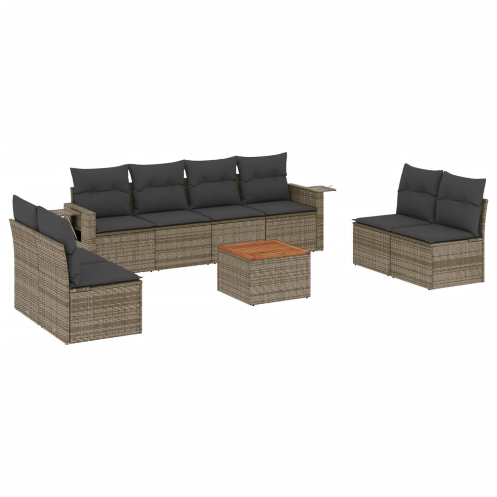 Set Divano da Giardino 9 pz con Cuscini Grigio in Polyrattan - homemem39