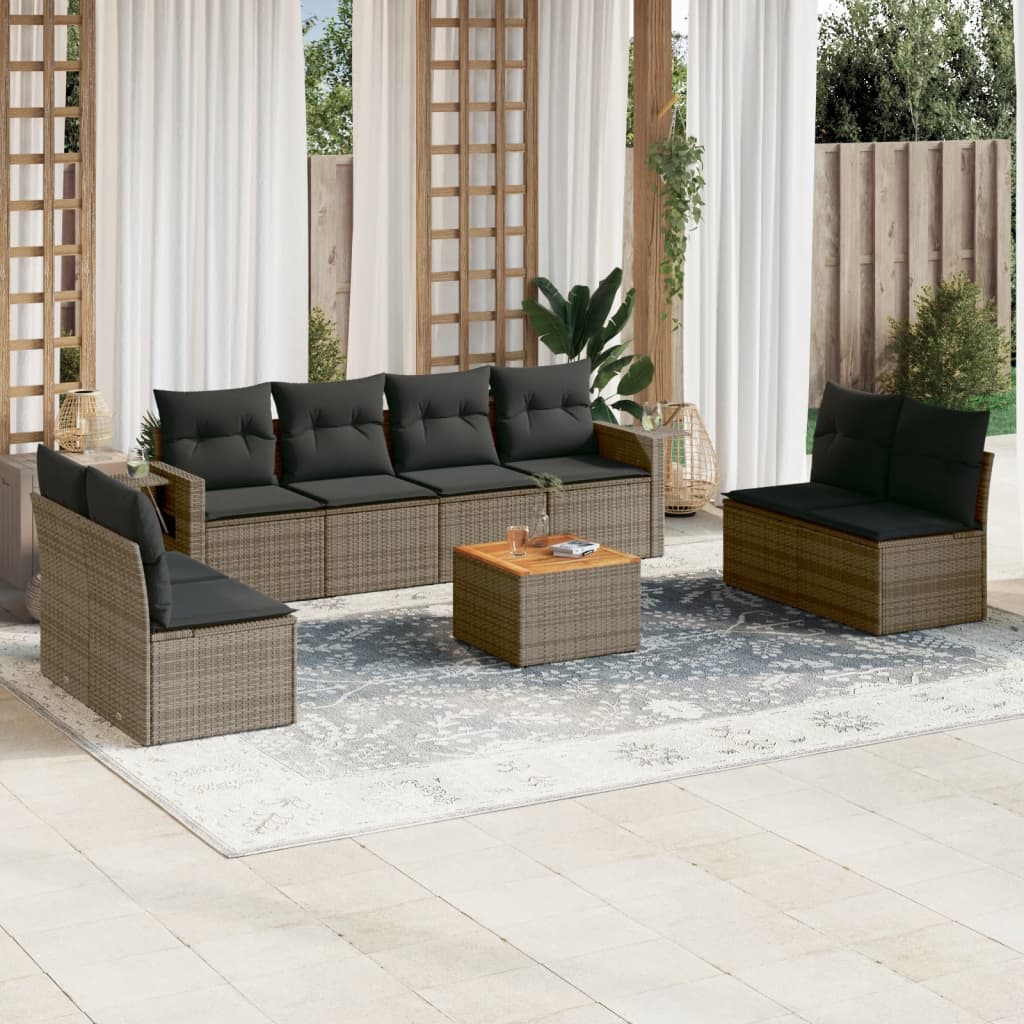 Set Divano da Giardino 9 pz con Cuscini Grigio in Polyrattan - homemem39