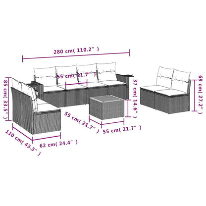 Set Divani da Giardino 9 pz con Cuscini Grigio in Polyrattan | homemem39