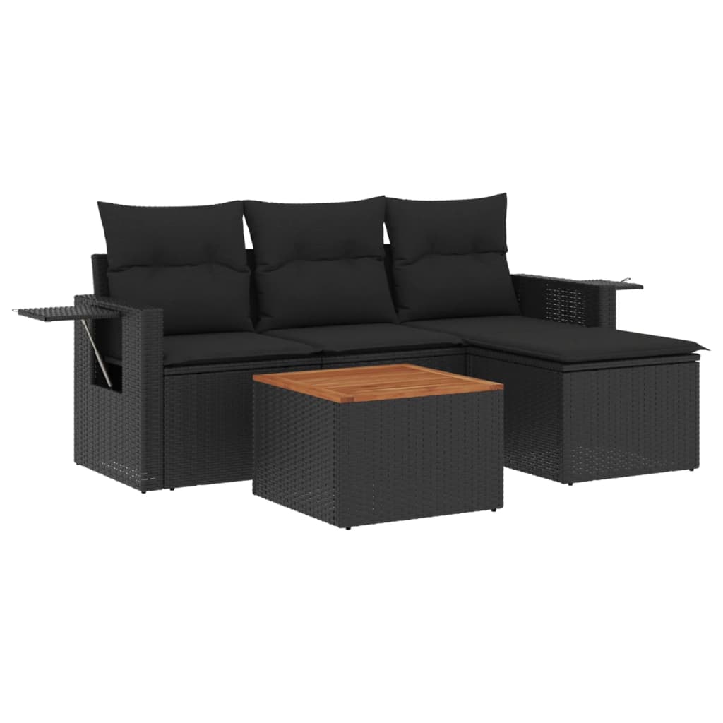 Set Divani da Giardino 5 pz con Cuscini in Polyrattan Nero - homemem39