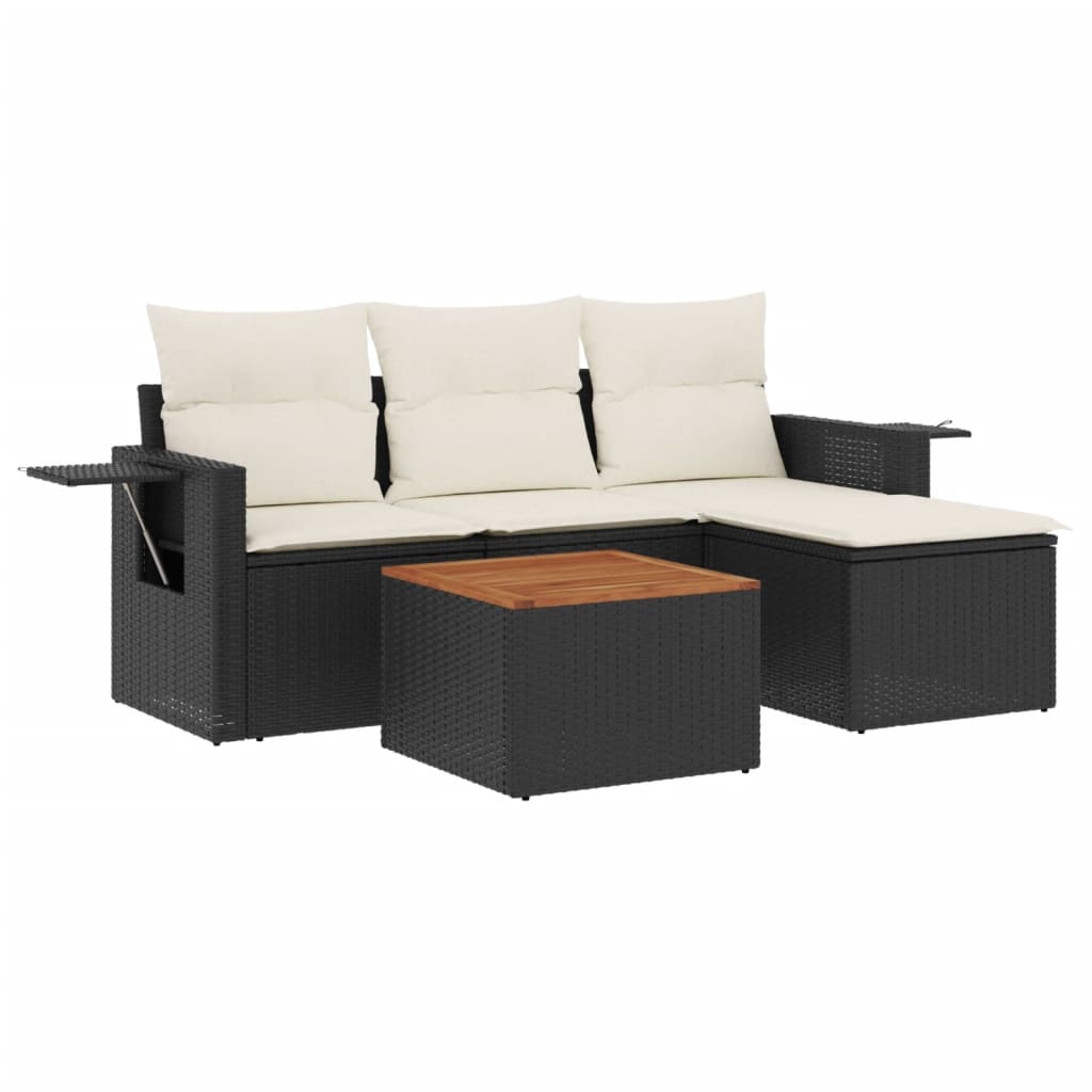 Set Divani da Giardino 5 pz con Cuscini in Polyrattan Nero - homemem39