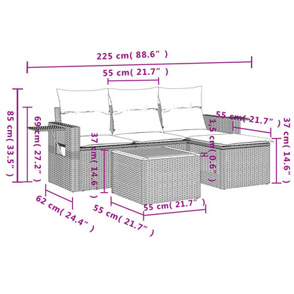 Set Divani da Giardino 5 pz con Cuscini in Polyrattan Nero - homemem39