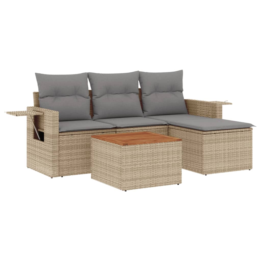 Set Divano da Giardino 5 pz con Cuscini Beige in Polyrattan - homemem39