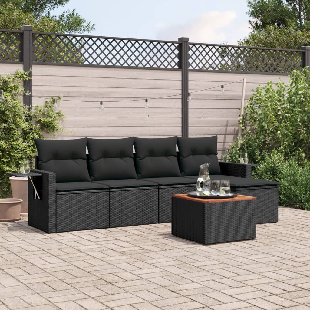 Set Divano da Giardino 6 pz con Cuscini Nero in Polyrattan - homemem39