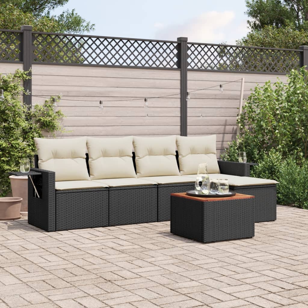 Set Divano da Giardino 6 pz con Cuscini Nero in Polyrattan - homemem39