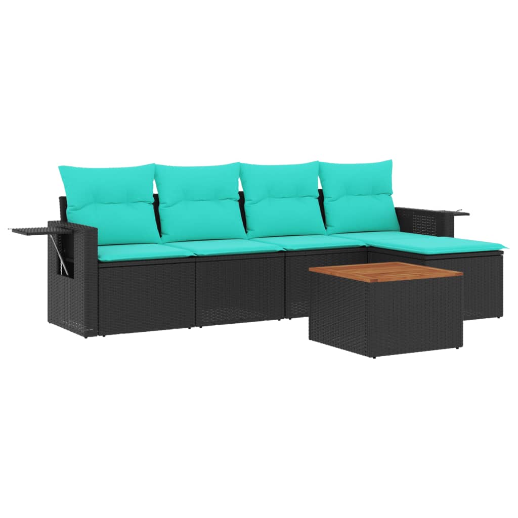 Set Divani da Giardino 6 pz con Cuscini Nero in Polyrattan | homemem39