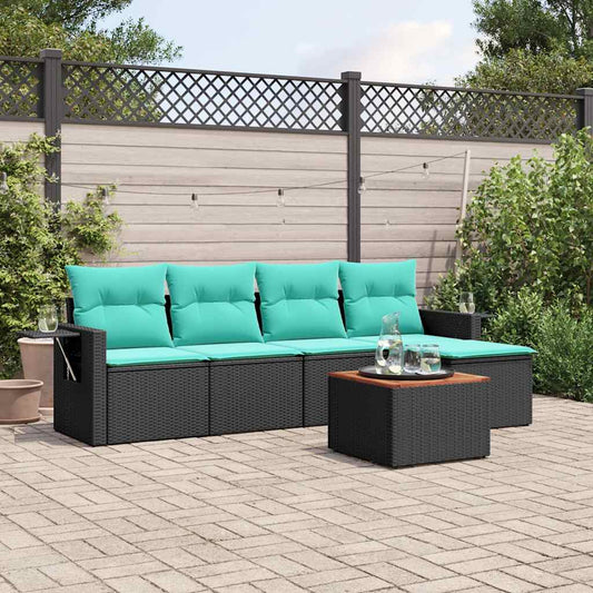 Set Divani da Giardino 6 pz con Cuscini Nero in Polyrattan | homemem39
