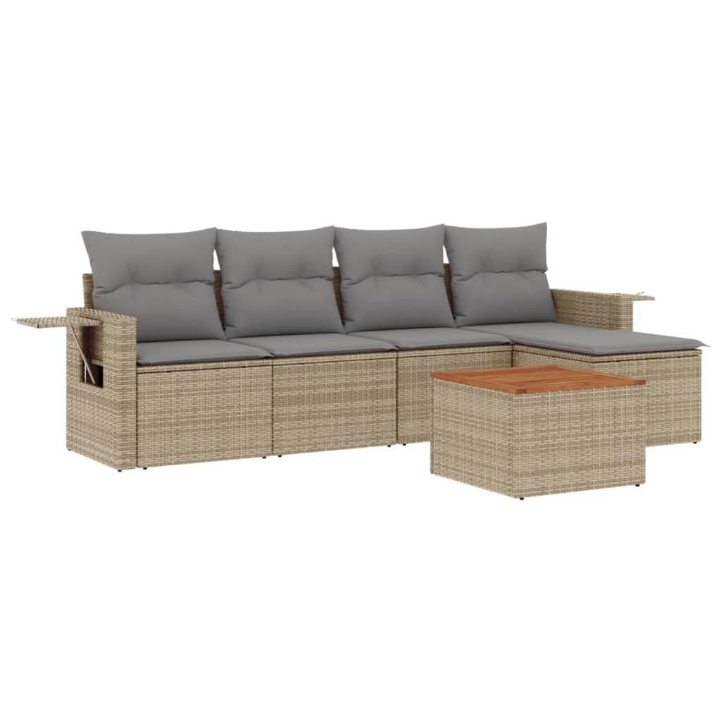 Set Divano da Giardino 6 pz con Cuscini Beige in Polyrattan - homemem39