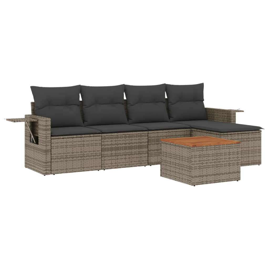 Set Divano da Giardino 6 pz con Cuscini Grigio in Polyrattan - homemem39