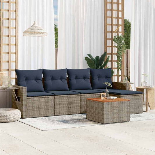 Set Divani da Giardino 6 pz con Cuscini Grigio in Polyrattan | homemem39