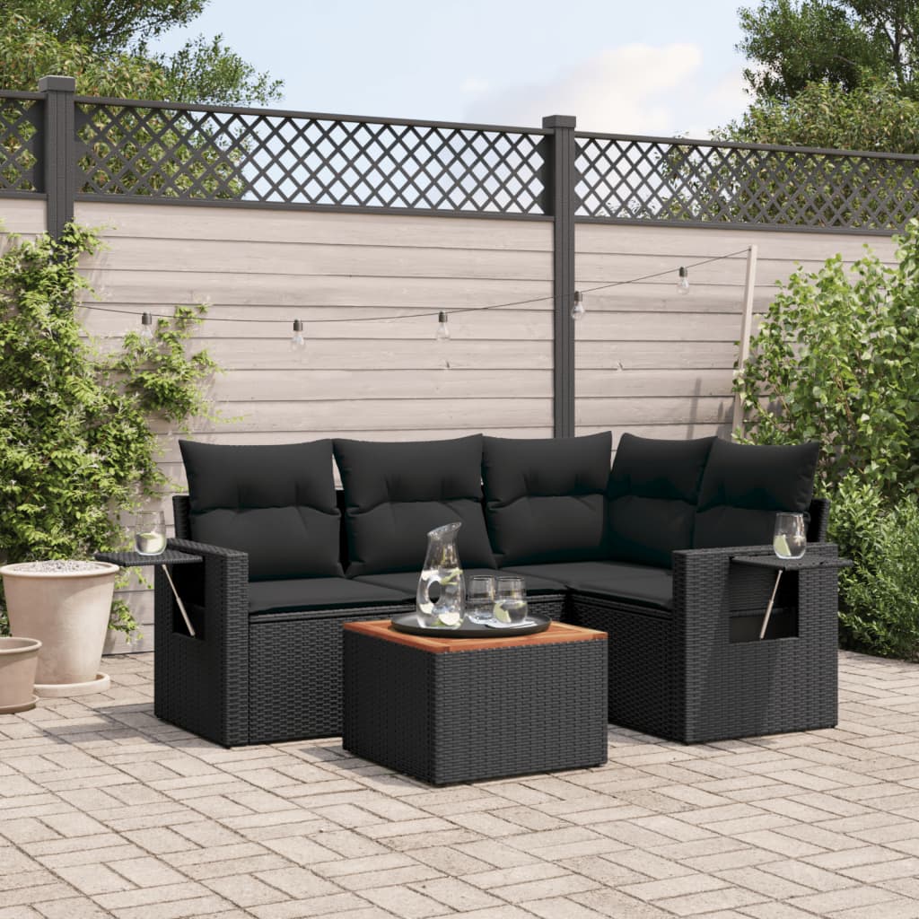 Set Divani da Giardino 5 pz con Cuscini in Polyrattan Nero - homemem39