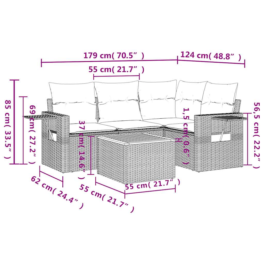 Set Divani da Giardino 5 pz con Cuscini Nero in Polyrattan | homemem39
