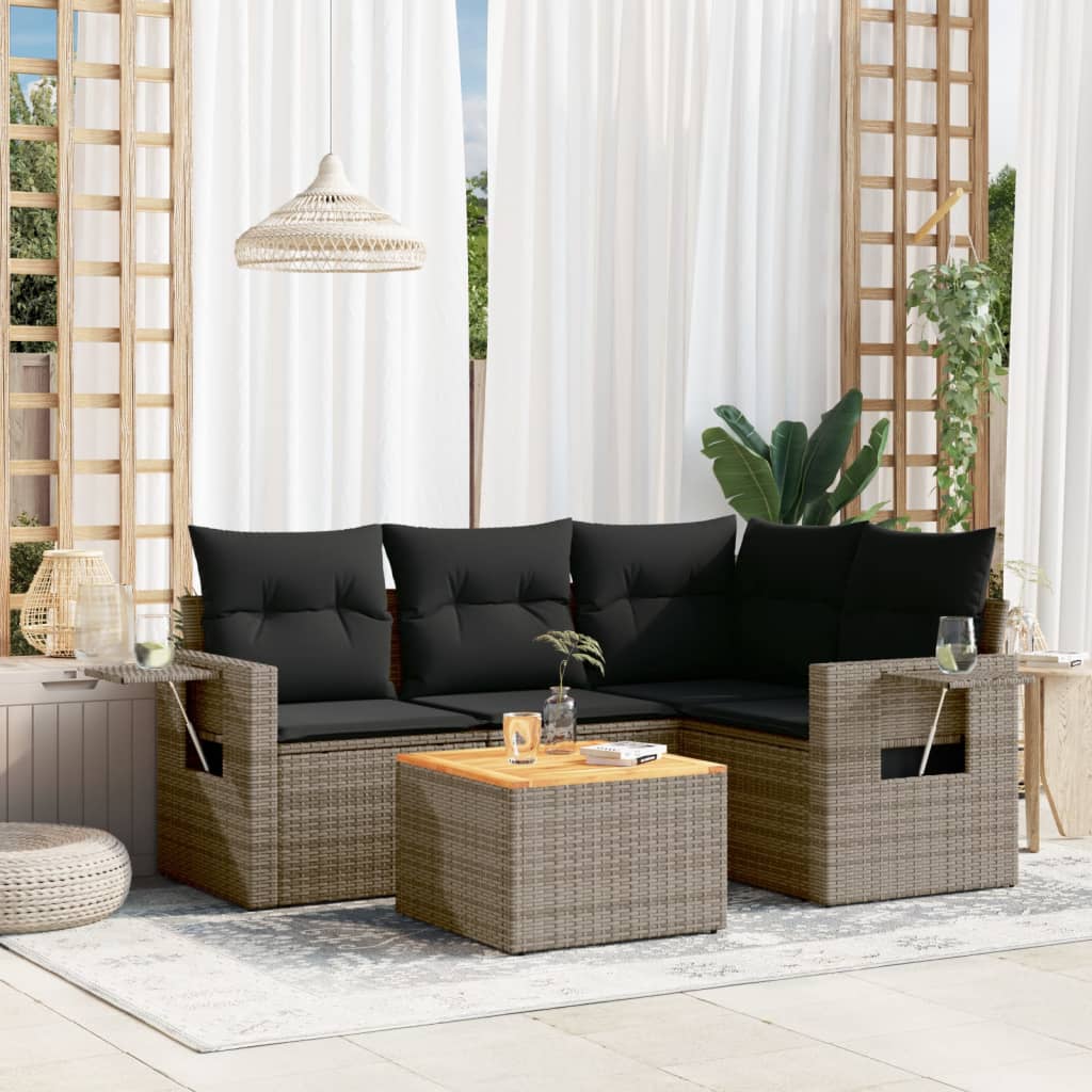 Set Divano da Giardino 5 pz con Cuscini Grigio in Polyrattan - homemem39