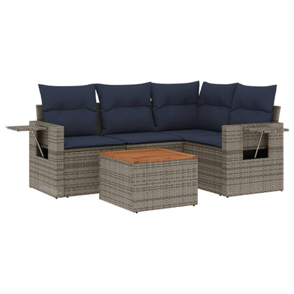 Set Divani da Giardino 5 pz con Cuscini Grigio in Polyrattan | homemem39