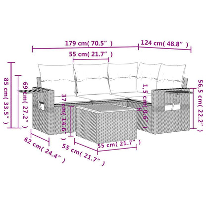 Set Divani da Giardino 5 pz con Cuscini Grigio in Polyrattan | homemem39