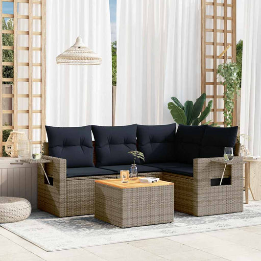Set Divani da Giardino 5 pz con Cuscini Grigio in Polyrattan | homemem39