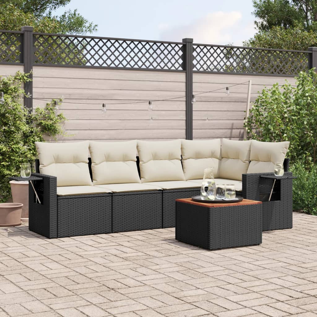 Set Divano da Giardino 6 pz con Cuscini Nero in Polyrattan - homemem39