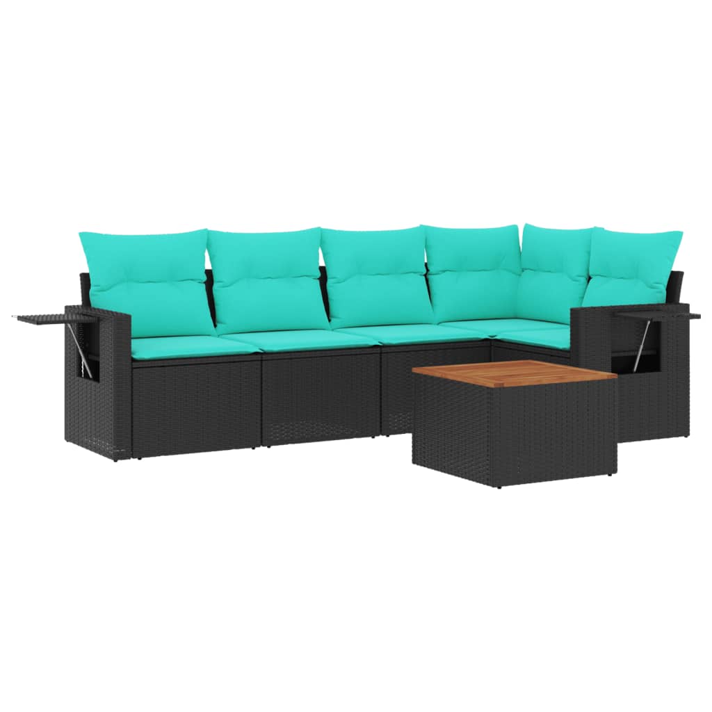 Set Divani da Giardino 6 pz con Cuscini Nero in Polyrattan | homemem39