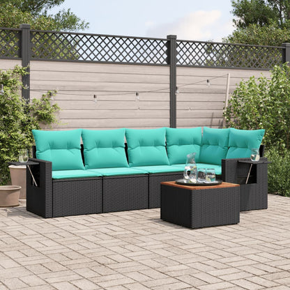 Set Divani da Giardino 6 pz con Cuscini Nero in Polyrattan | homemem39