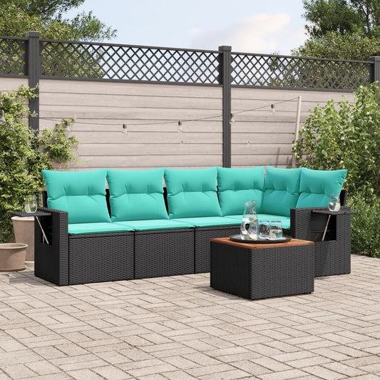 Set Divani da Giardino 6 pz con Cuscini Nero in Polyrattan | homemem39