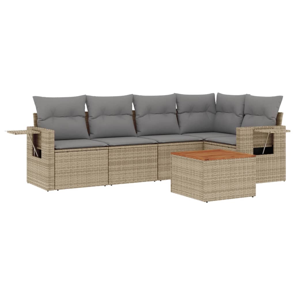 Set Divano da Giardino 6 pz con Cuscini Beige in Polyrattan - homemem39