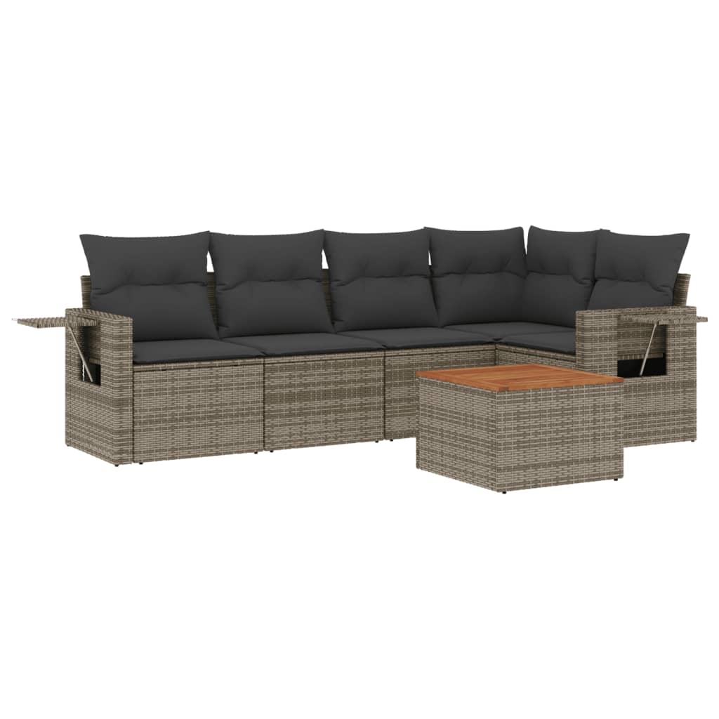 Set Divano da Giardino 6 pz con Cuscini Grigio in Polyrattan - homemem39