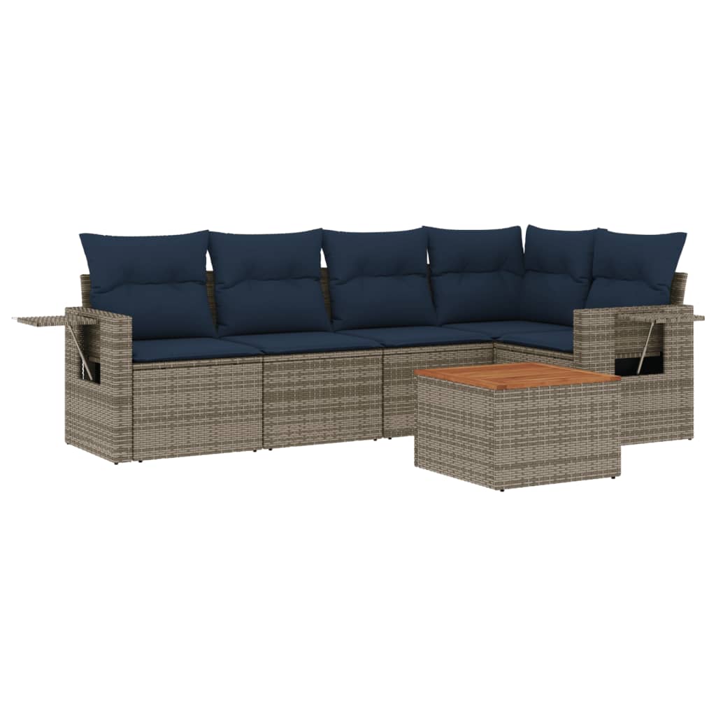 Set Divani da Giardino 6 pz con Cuscini Grigio in Polyrattan | homemem39