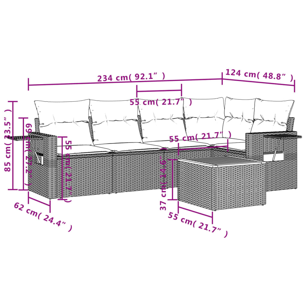 Set Divani da Giardino 6 pz con Cuscini Grigio in Polyrattan | homemem39