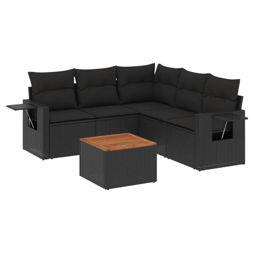 Set Divano da Giardino 6 pz con Cuscini Nero in Polyrattan - homemem39