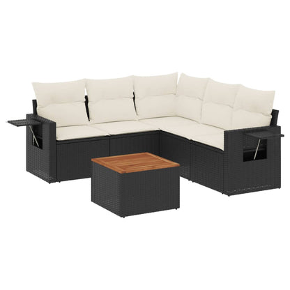 Set Divano da Giardino 6 pz con Cuscini Nero in Polyrattan - homemem39