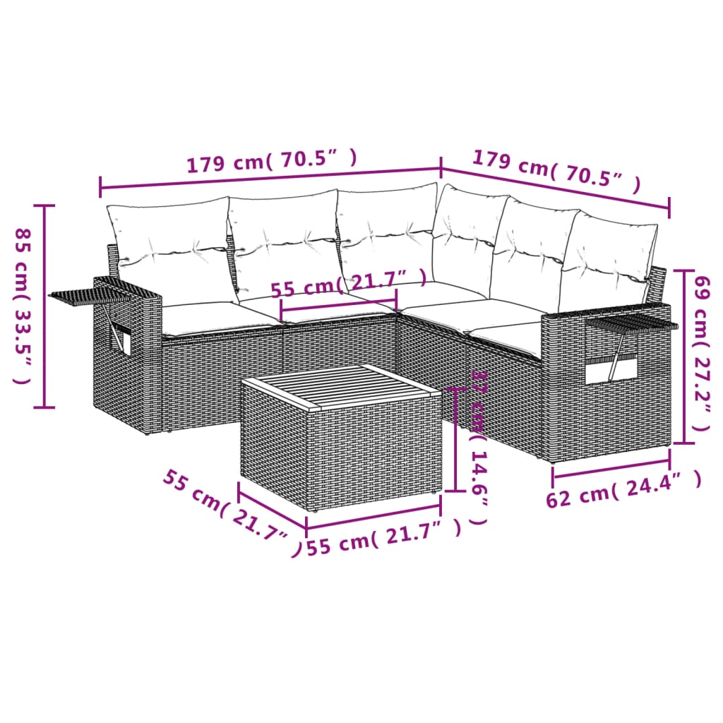 Set Divani da Giardino 6 pz con Cuscini Nero in Polyrattan | homemem39