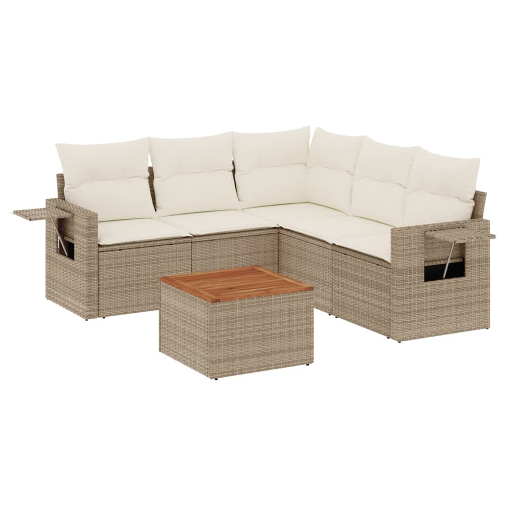 Set Divano da Giardino 6 pz con Cuscini Beige in Polyrattan - homemem39