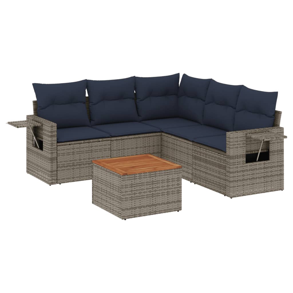 Set Divani da Giardino 6 pz con Cuscini Grigio in Polyrattan | homemem39