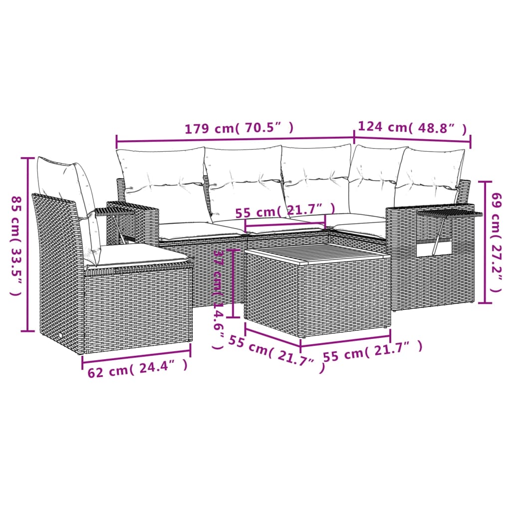 Set Divano da Giardino 6 pz con Cuscini Nero in Polyrattan - homemem39